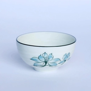 Bộ bát đĩa men kem sen xanh lơ